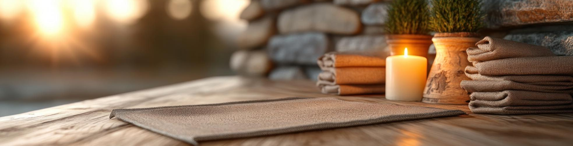 A peaceful massage room with towels.